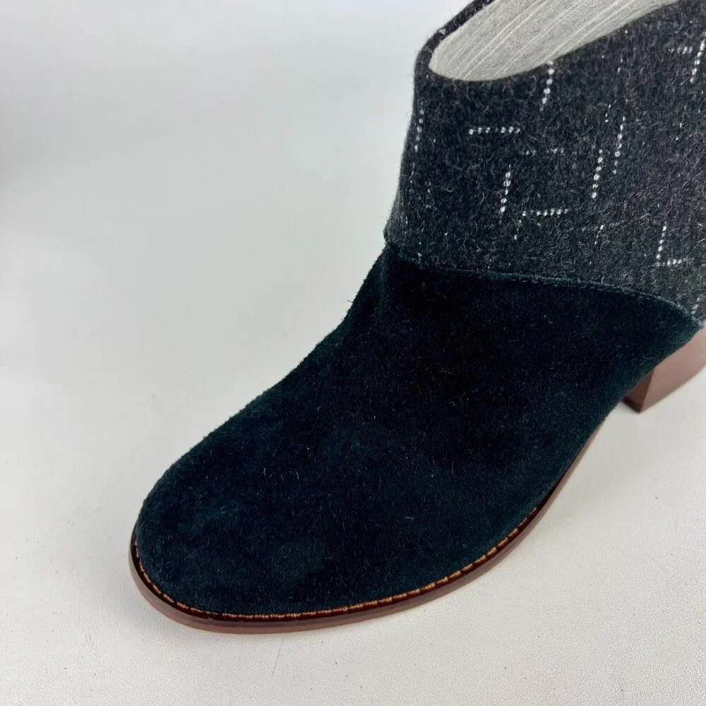 Toms Womens Leila Ankle Boot Black Suede Dotted Wool Back Zip Tassel size 8